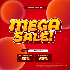 Mega Shopping day Sale discount deals Dynamic red gradient Editable text effect Fluid Promotion banner template 