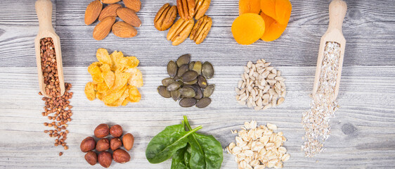 Healthy food containing natural magnesium and other vitamins and minerals