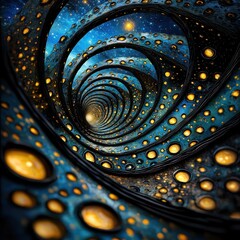 Abstract Cosmic Tunnel with Blue and Amber Lights in a Starry Sky Illustration