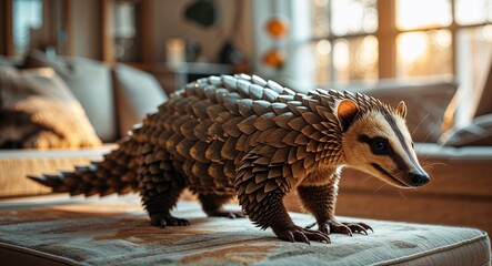 Obraz premium Pangolin animal in living room morning home background