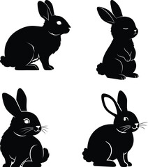 Obraz premium Easter bunny silhouettes, rabbit clip art set, isolated decorative elements for the holidays