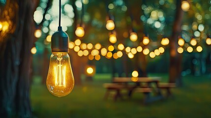 Brightly lit illuminated bulbs creating a warm and inviting atmosphere outdoors