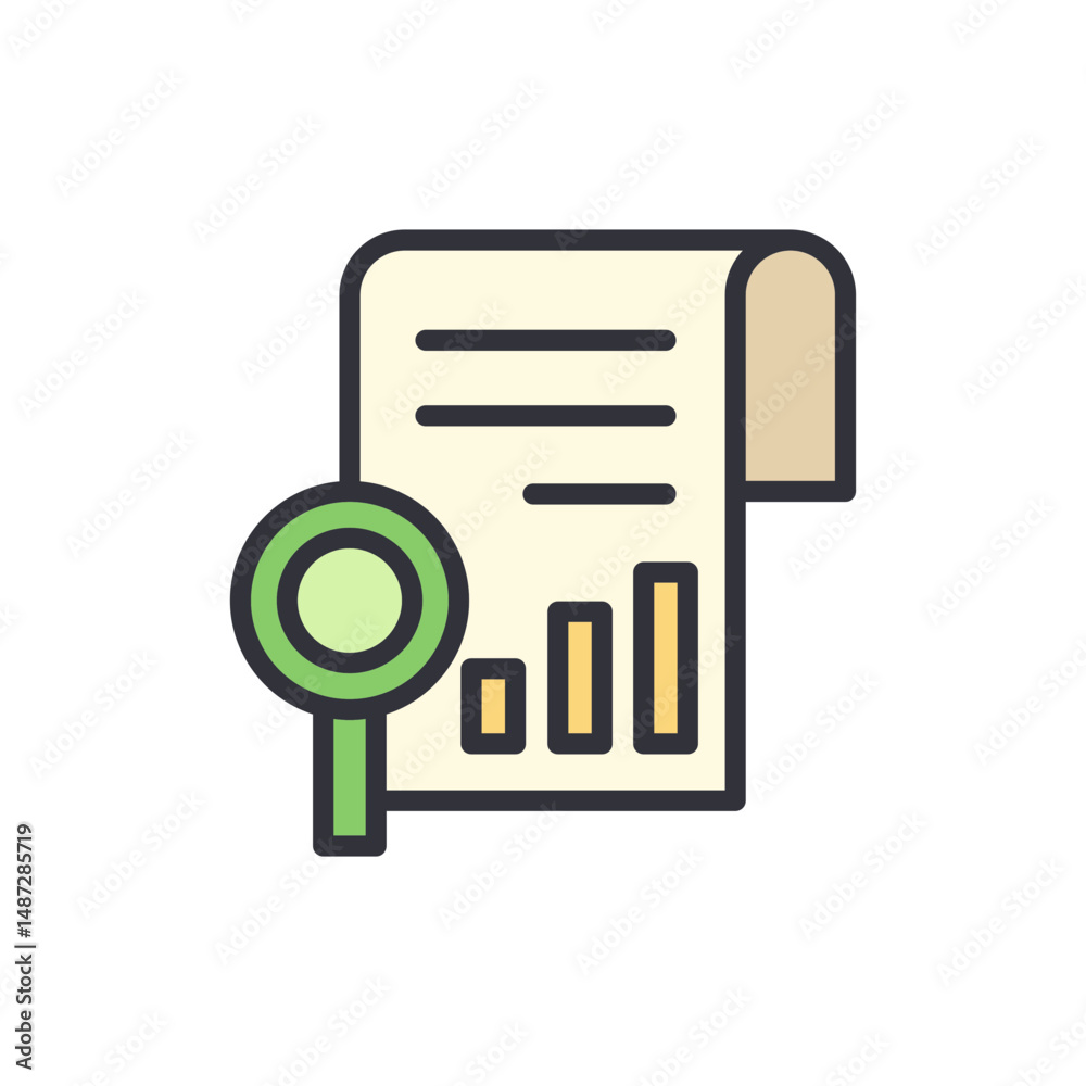 Poster analyzing financial data with magnifying glass and graph report