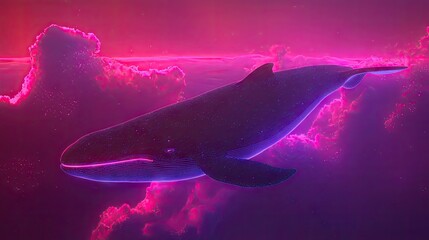 Fototapeta premium A majestic whale swims through vibrant purple and pink clouds