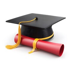 Graduation cap and diploma, symbolizing academic achievement and successful completion of studies.