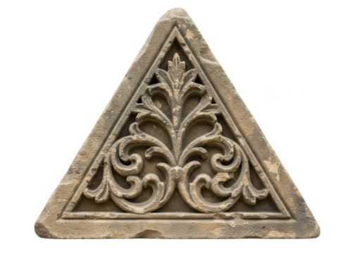Stone carving floral triangle isolated on transparent background
