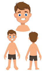 My Body, human body parts diagram on cute cartoon boy. Educational infographic chart for kids, science or language learning. Labels on separate layers. Isolated on white background.