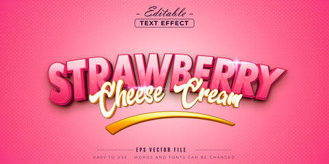 Pink strawberry cheese cream text, editable text effect.