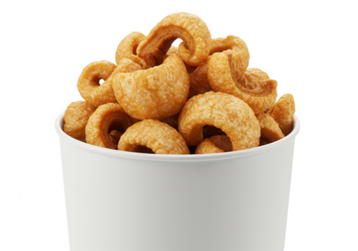 Pork rinds in bowl isolated on transparent background