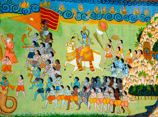 Colorful Indian mural painting outside on Mehrangarh Fort, Jodhpur, India. © CRSHELARE