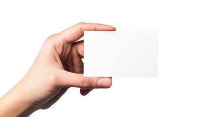 Hand holding blank white card