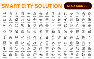 Smart City Solutions Icon Set – Minimal Line Vector Illustrations for Urban Planning, IoT, Infrastructure, Transportation, and Smart Tech Designs
