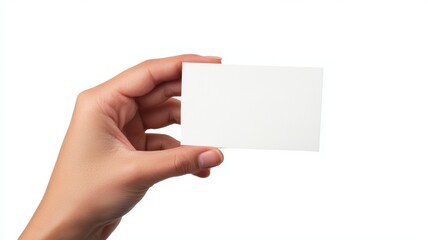 Hand holding blank white card on isolated background