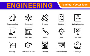 Comprehensive Engineering Icon Set: Precision-crafted icons for mechanical, civil, electrical, and software engineering projects.
