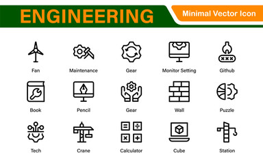 Comprehensive Engineering Icon Set: Precision-crafted icons for mechanical, civil, electrical, and software engineering projects.