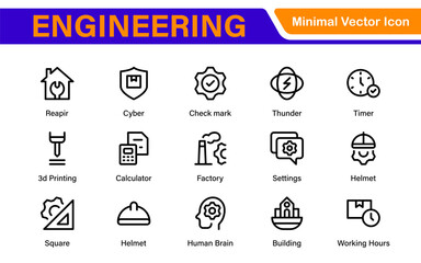 Comprehensive Engineering Icon Set: Precision-crafted icons for mechanical, civil, electrical, and software engineering projects.