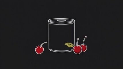 Obraz premium Canned Cherries with Label and Red Cherries on Black Background Illustration