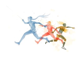 Female athletes running with competition.