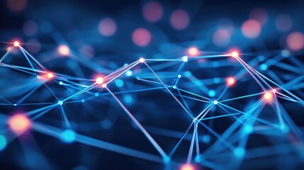Abstract network connections; glowing nodes and lines on dark background