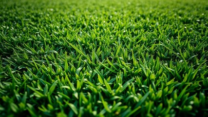 Obraz premium Lush green grass blades illuminated by sunlight showcasing vibrant texture and healthy growth in a close-up view.