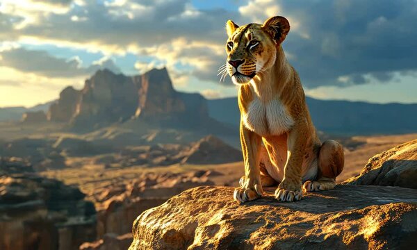 Lion on rocky outcrop