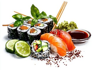 Delicious Sushi Platter Salmon, Avocado, and More