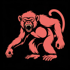 Fototapeta premium Aggressive Red Chimpanzee Illustration on Black Background