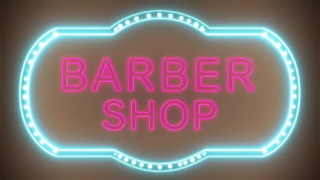"Barber Shop" Neon Sign Flickering Loop with word "BARBER SHOP". Suitable for marketing or business purposes