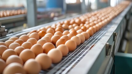 Conveyor Belt of Fresh Eggs in a Modern Egg Processing Plant