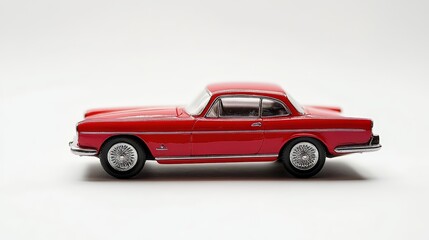 Elegant red vintage toy car model displayed against a pristine white background
