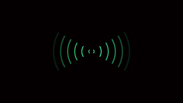 Seamless loop. Radio waves animation come from center. Red color neon line radio wave animation on black background. radio waves background neon animated .Wave diffusion animation alpha channel .