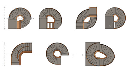 Spiral staircase parts in top-down view