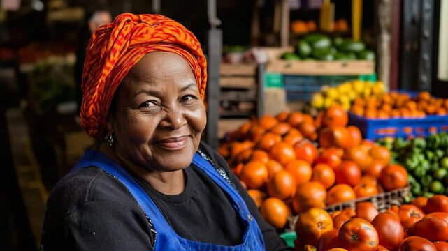 African Woman Working in a Traditional Market