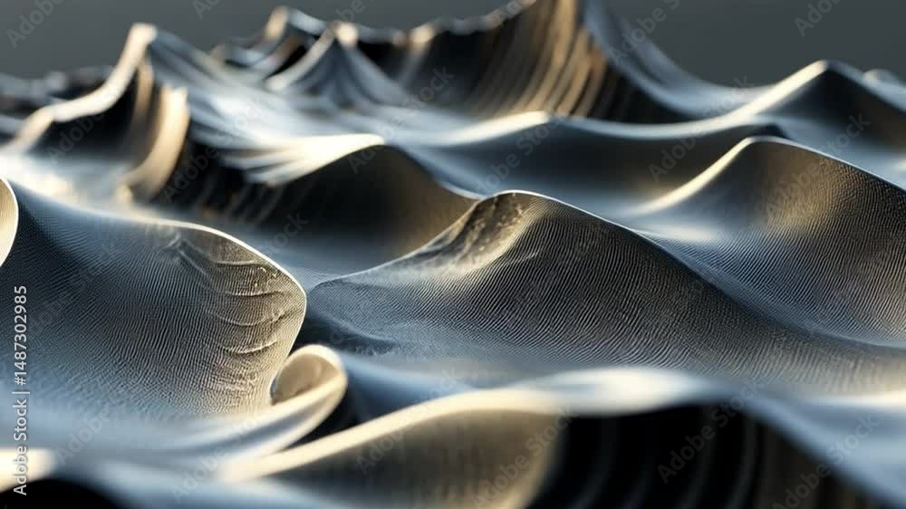Poster abstract metallic waves stunning design of smooth curves and reflective textures, showcasing fluidit