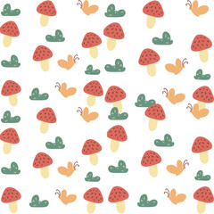 Seamless pattern mashroom and butterfly illustration