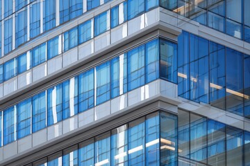 Modern glass building with reflective windows.