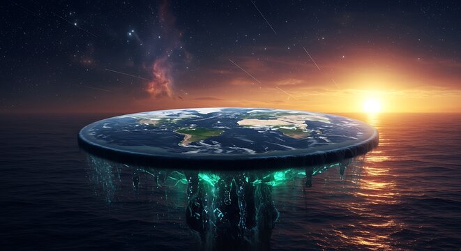 Flat earth disc model illustration