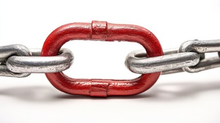 Obraz premium Macro shot of a vibrant red chain link connecting durable silver elements