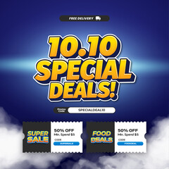 10.10 Special deals Sale discount simple Deep Dark Blue gradient Editable text effect With coupon and extra discount Promotion banner template