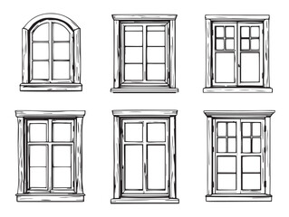 wooden window frame minimal line art illustration