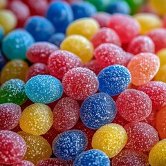 Fototapeta premium Sweet Spectrum: A Vibrant Close-Up of Colorful and Sugary Gumdrops, Offering a Tempting and Textural Feast for the Eyes and Highlighting Detail.