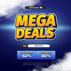 Mega deals Sale discount simple Deep Dark Blue gradient Editable text effect With coupon and extra discount Promotion banner template