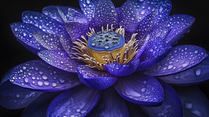 Close-up of a vibrant, deep purple lotus flower, detailed in focus.