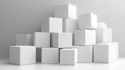 White Cubes Abstract Geometric Composition