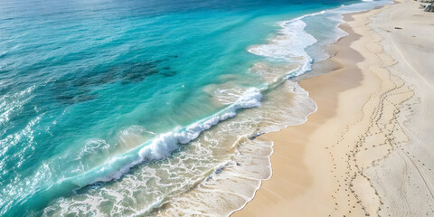 Aerial View of Turquoise Waves on Pristine Beach