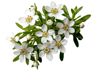 A cluster of alpine saxifrage with tiny white flowers, isolated on transparent background, PNG file