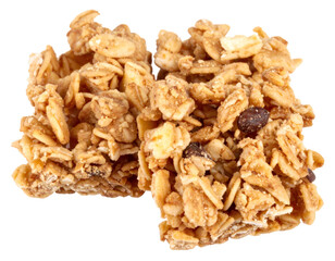 Close up of granola clusters isolated on transparent background