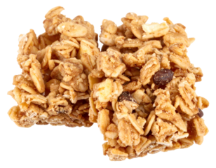 Close up of granola clusters isolated on transparent background