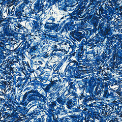 Dye wash indigo blue textur fabric effect background, Seamless glitch patched pattern in masculine Japanese block print style. 