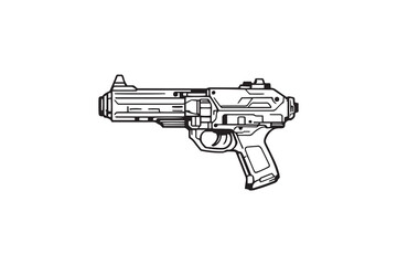 Futuristic Energy Weapon Sci Fi Blaster Gun line art